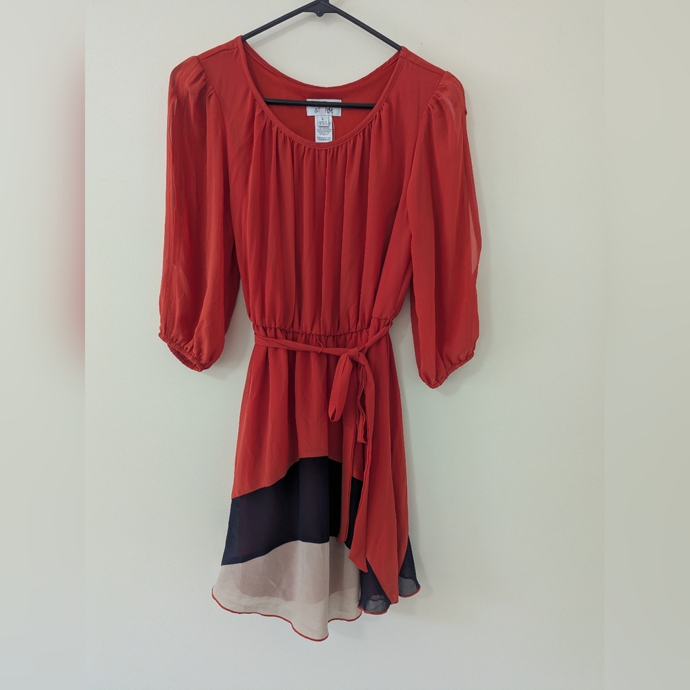 NWOT Sweet Storm Orange Sheer Overlay Retro Peasant Dress Fit & Flare Large $49